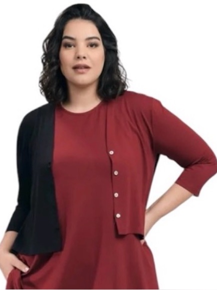 Alembika 2 Tone Plum Black Stretch Crop Cardigan Nwt Us Size 4-6